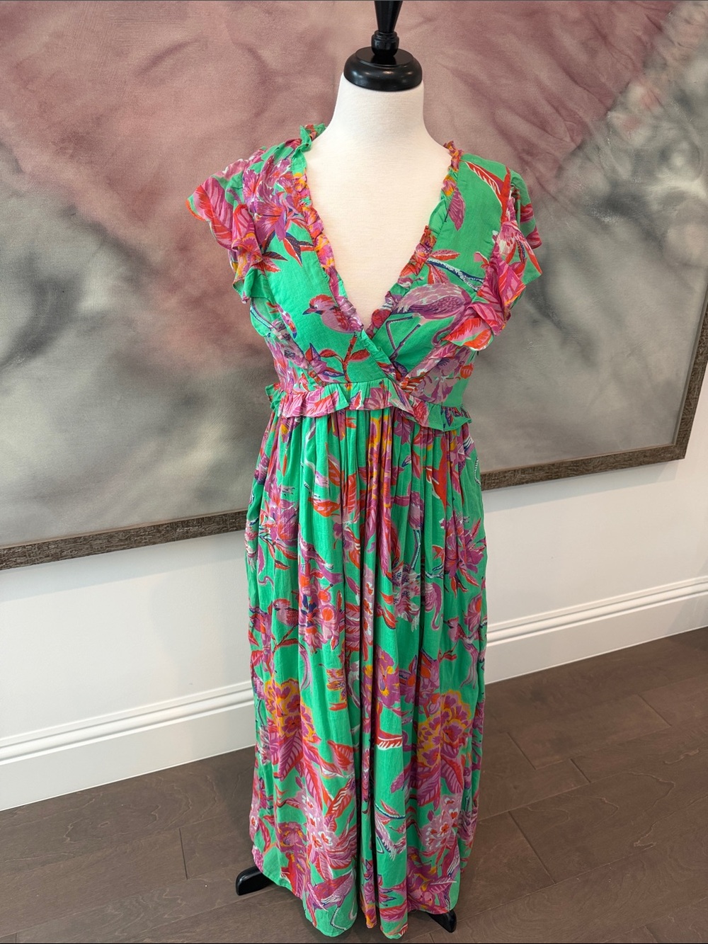 Banjanan Pink & Green Floral Maxi Dress